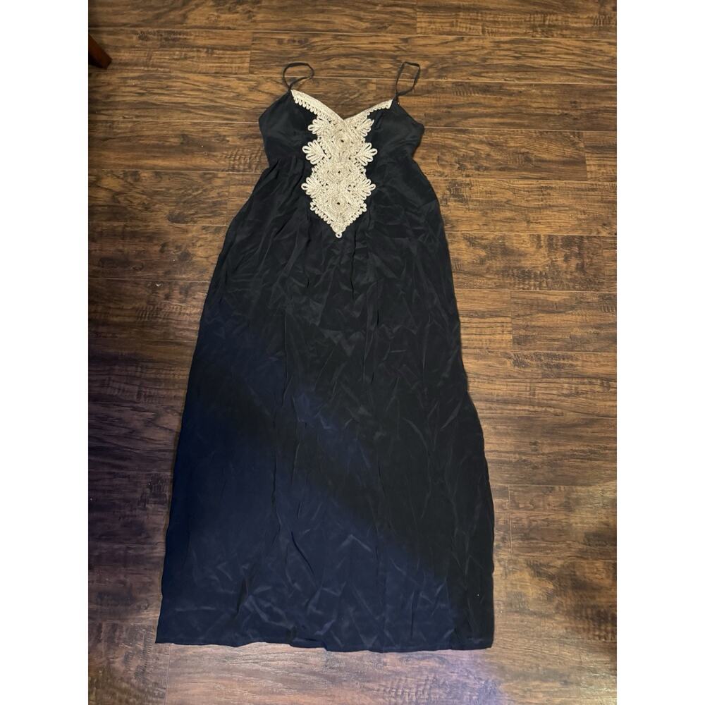 Lilly Pulitzer Kelsea Silk Maxi Dress Onyx Black Embroidered Gold Women’s Size 2